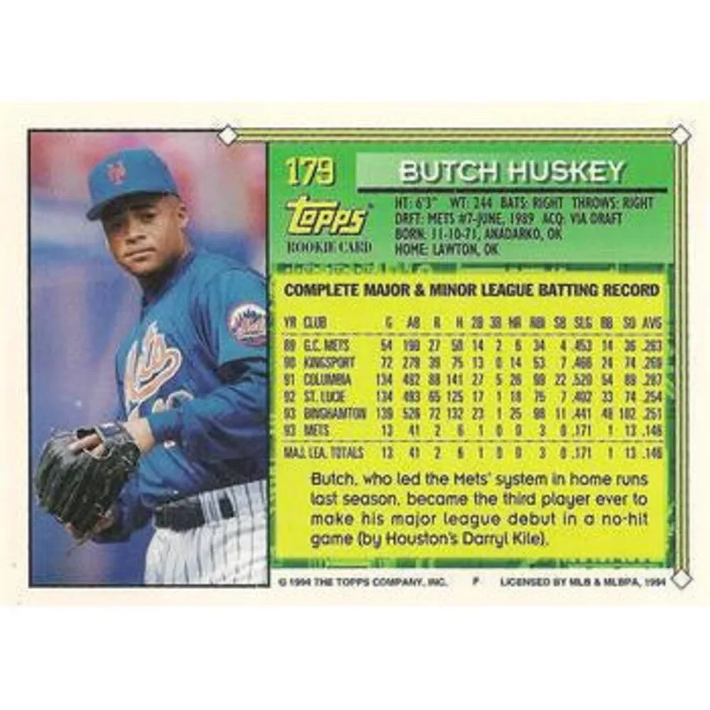 1994 Topps Butch Huskey FS, RC # 179 New York Mets